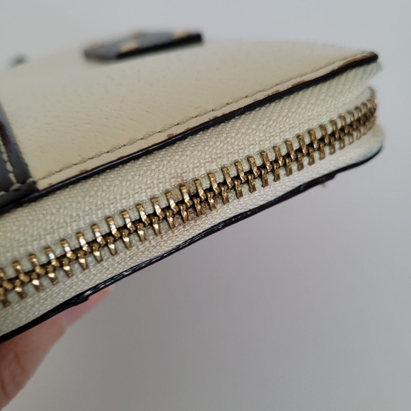 Kate Spade Neda Wallet Clutch Accordion Geniue Leather Zip Around Ivory Black - Picture 8 of 10